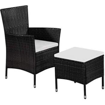 VidaXL Balkonstuhl mit Hocker Poly Rattan Schwarz