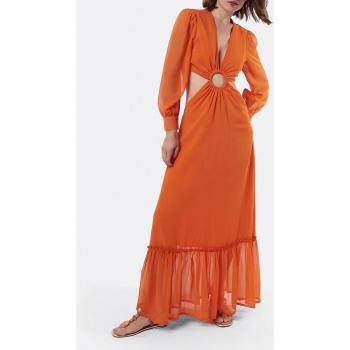 Vestido Midi Cuplé Naranja Aro Front