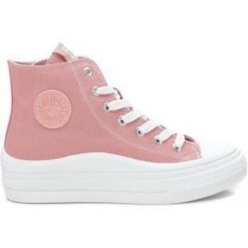 Sneakers Refresh mujer lona alta nude con cordones y cremallera lateral