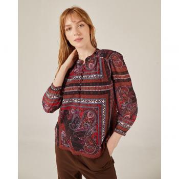 Blusa Roja Niza con Nido de Abeja para Mujer