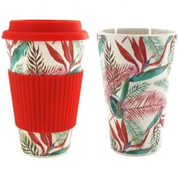 Taza de café de bambú con tapa para viaje