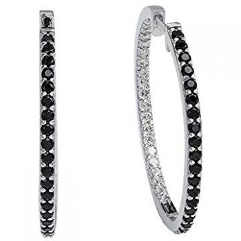 Paar Creolen CELESTA 925 Silber rhodiniert mit weißen und schwarzen Zirkonia, weiß (weiß, weiß), Ohrringe, Damen, ONE-SIZE, Silber 925 (Sterlingsilber)