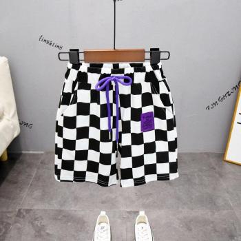 Pantalones Cortos Informales de Algodón para Niños y Niñas, Rejilla en Blanco y Negro, Perfectos para el Verano, Tallas 2-7 Años