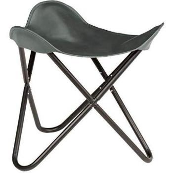 VidaXL Hocker Butterfly Retro Echtleder Grau