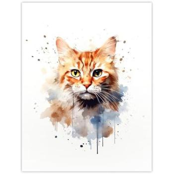 Unframed Orange Tabby Cat Painting – Watercolor Wall Decor