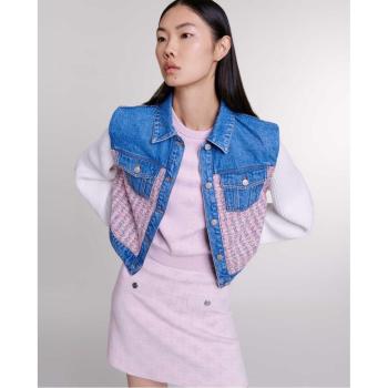 Batri Mixed Media Denim Jacket – Pink/Ecru – Maje, Size 36 FR/4 US