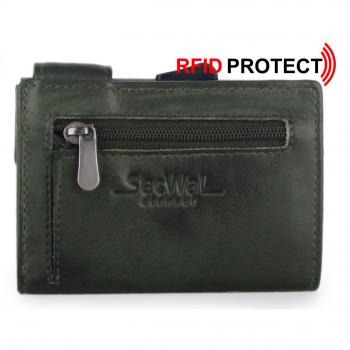 Grünes Leder-Cardholder SecWal – 9 cm, 1 Karte, Herren