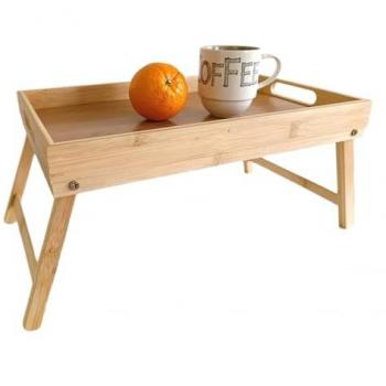 Bandeja de bambú para Cama, mesita con Patas Plegables, Natural, 44 x 27 x 22.5 cm
