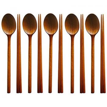 Collection de vaisselle coréenne en bois de jujube, 5 cuillères + baguettes