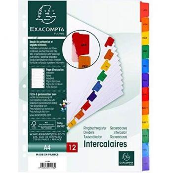 Exacompta A4 White Divider Set with 12 Tabs