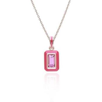 Gemondo “Siberian Waltz” Pink Enamel & Baguette Rhodolite Pendant – 18″, Rose Gold