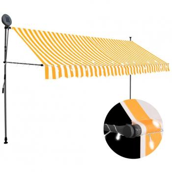 Auvent de Jardin Manuel Rétractable avec LED 350 cm Blanc et Orange
