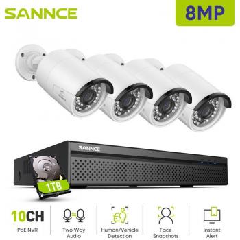 Seguridad Integral SANNCE 4K NVR 8MP y 4 Cámaras Smart