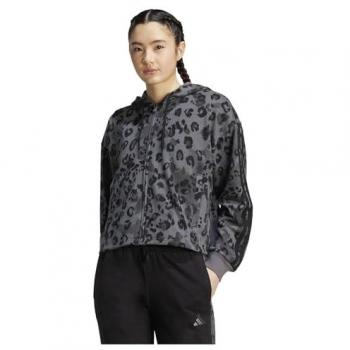 Felpa Adidas Cerniera con Print Animale 3 Stripes French Terry Grigio XL