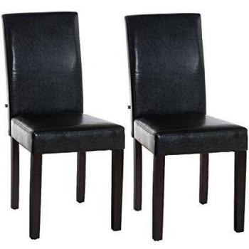 Lot de 2 chaises Ina en similicuir marron foncé avec structure en bois