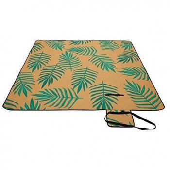SONGMICS Tropical Escape Picknickdecke, 200 x 200 cm, wasserdicht, maschinenwaschbar, orange mit tropischen Farne