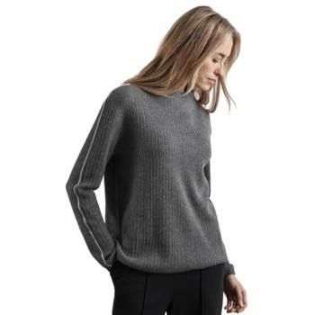 Strickpullover STREET ONE, Damen, Gr. 38, echo grau meliert, Web, 37% Baumwolle, 34% Polyacryl, 26% Polyester, 3% Elasthan, unifarben, casual, normal normal, Rundhals, Langarm Bündchen, Pullover, mit Turtleneck