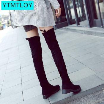 Autumn/Winter Women's Flat Flock Over-the-Knee Boots