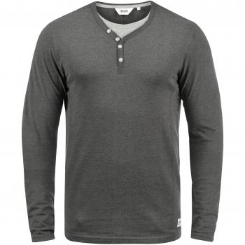 !Solid Doriano Herren Langarmshirt mit Grandad-Ausschnitt, Größe:S, Farbe:Med Grey M