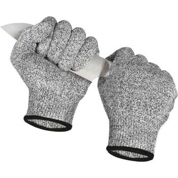 Anti‑Cut Gloves – Cutting Resistant, Gardening and Kitchen Gloves (Grey/Black), HPPE,