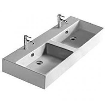Lavabo Meg11 sospeso 2 vasche 121x46 bianco lucido