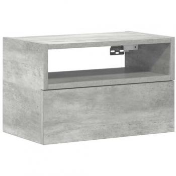 Wall-Mounted Concrete Grey Nightstand with Drawer & Open Shelves