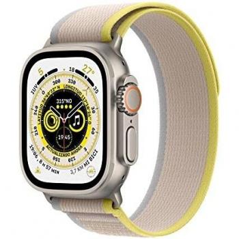 Montre Apple Ultra 49 mm avec Bracelet Trail Loop S/M Jaune/Beige en Titane