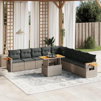 11-Piece Garden Sofa Set Grey Poly Rattan with Cushions