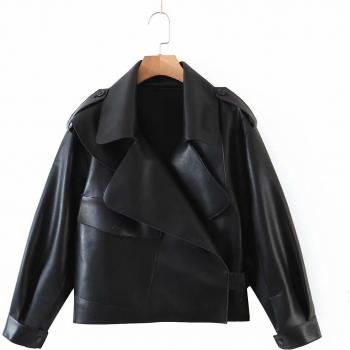 Chaqueta de Piel Sintética Negra para Mujer