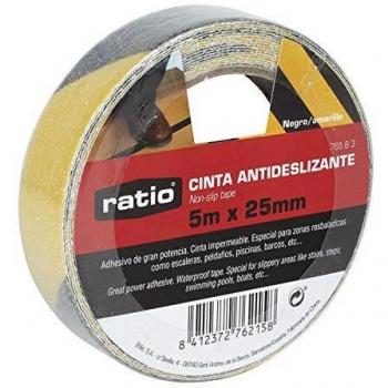 Cinta antideslizante negra/amarilla 25mm x 5m Ratio