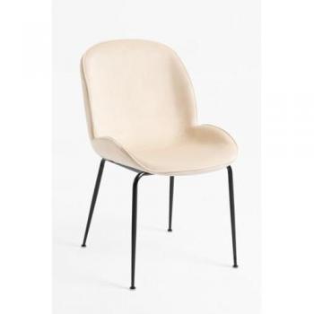 Silla de comedor Bille: terciopelo negro + acento beige