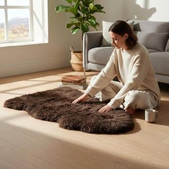 Premium Real Sheephide Rug – 90 cm × 60 cm, Neutral Brown