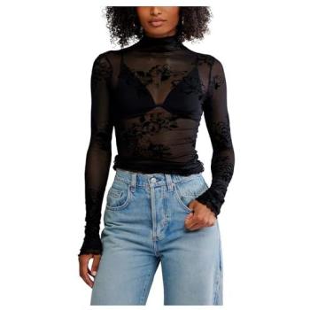 Free People “You Decide” Black Mesh Long Sleeve Shirt – Size S