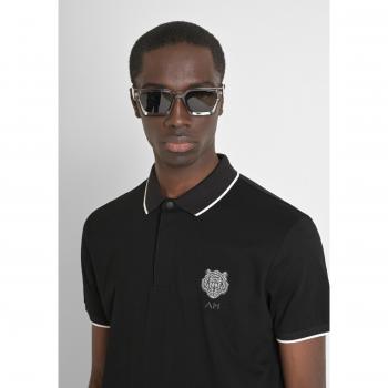 Polo Negro Antony Morato con Detalles Blancos y Parche