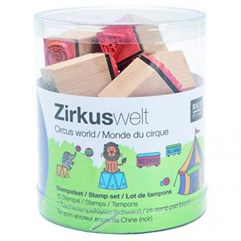 Stempelset Zoowelt 16-teilig mit Tuschekissen aus Holz