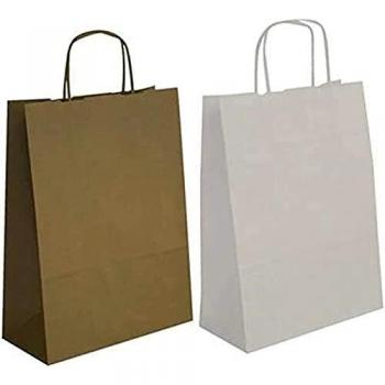 Boîte de 50 sacs en papier kraft blanc avec poignées pour vos achats et vos événements spéciaux, mesurant 32 x 16 x 39 cm