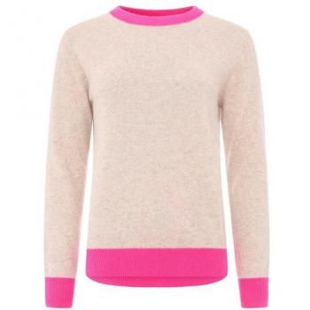Zwillingsherz Kaschmirpullover Rundhals mit Kontrastbündchen