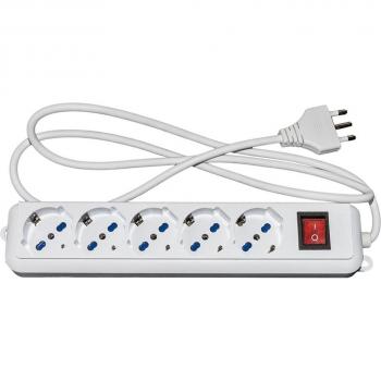 Ciabatta multipresa Digitus LKMP05L, 5 prese Schuko 10/16A, spina 16A, bianca, con interruttore