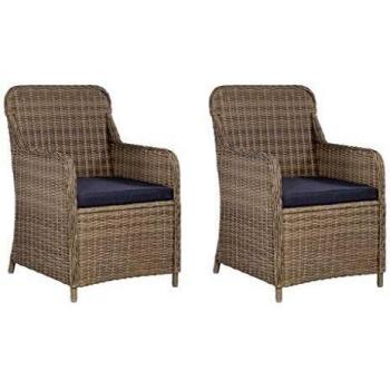 VidaXL Polyrattan Sedie da esterno con cuscini, 2 pezzi, marroni