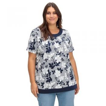 Sheego Damen Longshirt, A-Linie, Blumendruck, marine, Größe 46
