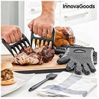 Guanti e Pennello Artigli per Carne InnovaGoods ABS/Silicone Nero 11x11x2 cm