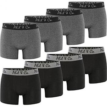 Phil & Co. Berlin Herren Retroshorts 8er Pack Jersey Boxershorts Schwarz/Anthrazit Größe XL