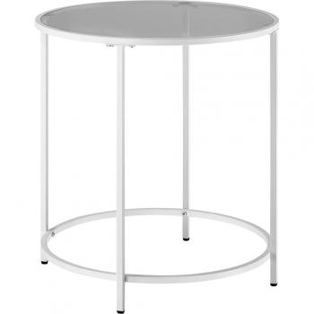 Table d’appoint ronde moderne en blanc perle, touches gris ardoise