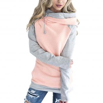 Womens High Neck Pullover Sweatshirt Colorblock Pink M