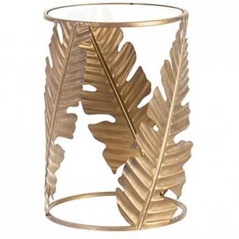 Tavolino Decorativo Foglie 35 x 35 x 50 cm Cristallo Dorato Metallo