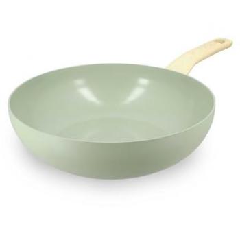 Wok 28cm en Aluminium avec Poignée Effet Bois