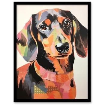 Black Artery8 Dachshund Collage Print – Size A4, Framed