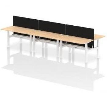 Air Back-to-Back 1400 x 800mm Height Adjustable 6 Person Bench Desk with Maple Top and Cable Port