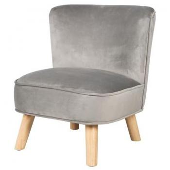 Kindersessel „Lil Sofa“, bequemer Sessel mit stabilen Holzfüßen und grauem Samtstoff