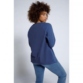 Plus Size Eco Cotton V-Neck Long Sleeve Sweatshirt, Women, Blue, Size 32/34